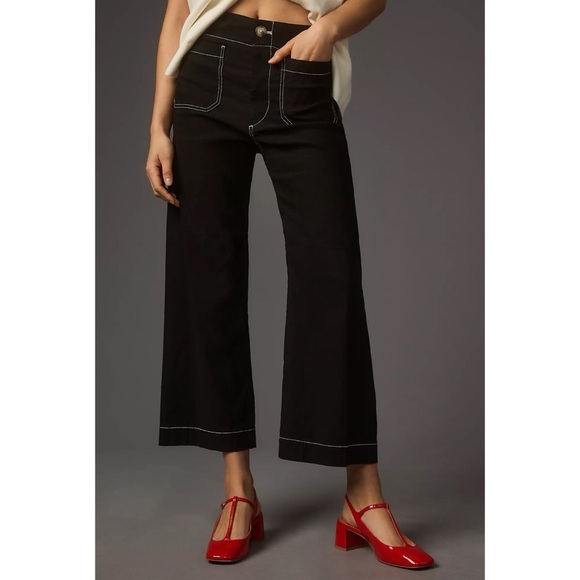 Anthropologie Pants - NWT Anthropologie The Colette Wide Leg Linen Pants Maeve Magic Contrast Black 27